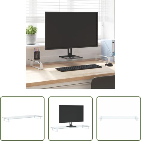 vidaXL Support bureau - Support de moniteur blanc 100x35x8 cm verre trempé et métal (1/5)