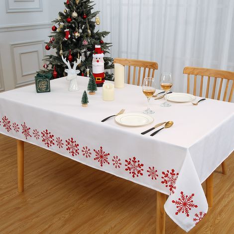 Noël flocons de neige – Nappe de table rectangulaire, polyester imperméable anti-taches, essuyable et lavable en machine, intérieur/extensionérieur, salle à manger – blanc – 200×137 cm – Allemagne (1/5)