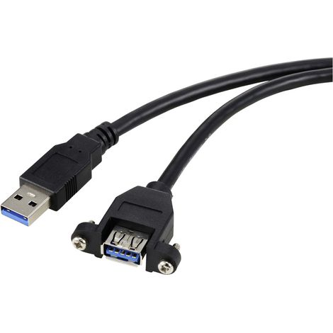 Renkforce USB-Kabel  USB 3.0 USB-A Stecker, USB-A Buchse 1.00 m Schwarz für Einbau, schraubbar RF-57