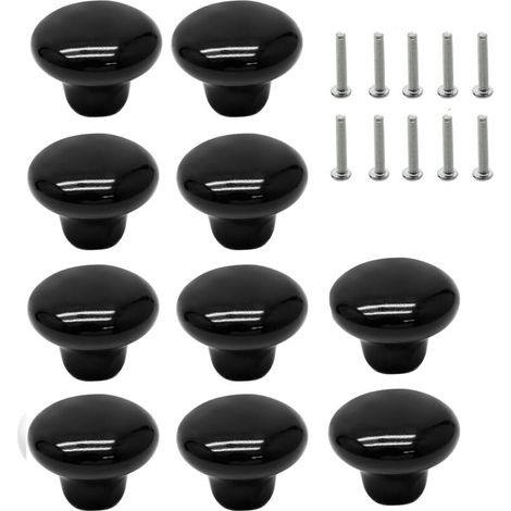 Lot de 10 boutons ronds en céramique noire pour placard, placard et porte de meubles (1/5)