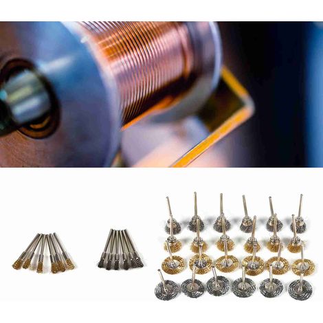 Ensemble de 36 Brosses Métalliques Laiton pour Polissage et Nettoyage, Outils Rotatifs en Forme de Roue et Stylo