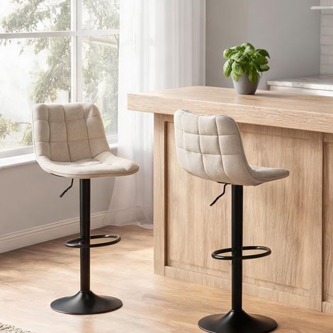 Tabouret de bar beige en chenille acier 48 x 47 x 115,5 cm (1/5)