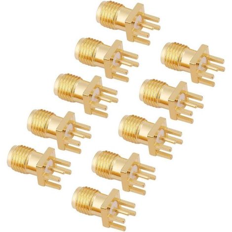 KZQ 10 pezzi SMA Jack femmina 50 Ohm RF Adattatore coassiale Connettori in ottone per montaggio su PCB per antenna WiFi Ripetitori radio Cavo di prolunga. (1/4)