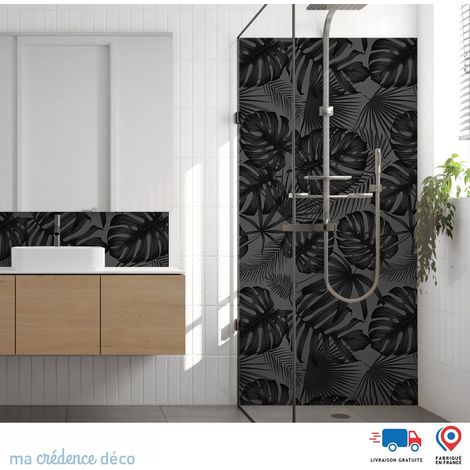 Panneau de douche : Feuillage tropicale noir - Alu composite - 90 - 245 (1/3)