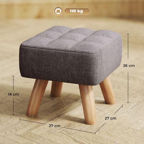 Fußhocker mit Polsterung, Leinenoptik, Holzbeine, bis 110 kg belastbar, Grau (1/5)