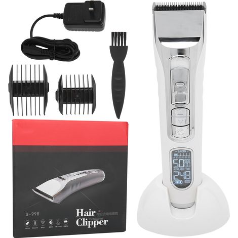 Homme tondeuse à cheveux rechargeable LED électrique, coupe-cheveux professionnel pour salon, prise US 100-240V, blanc (1/5)