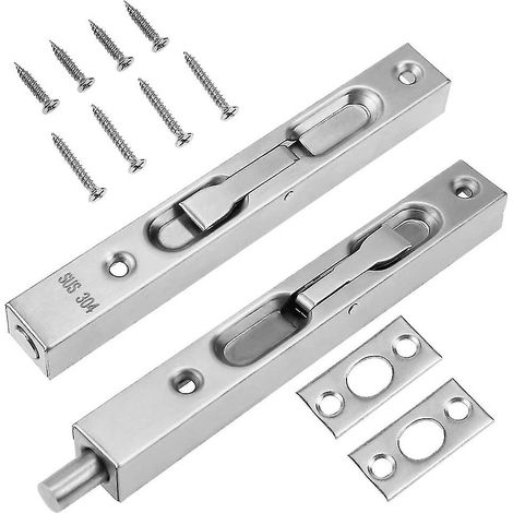 Verrou de porte invisible, pêne de sécurité de 15 cm, acier inoxydable 304, loquet de verrouillage pour porte double en bois (1/4)