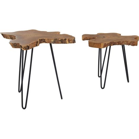 Set di 2 Tavoli in Legno di Java Scuro con Gambe Metallo Nero Camrose (1/5)