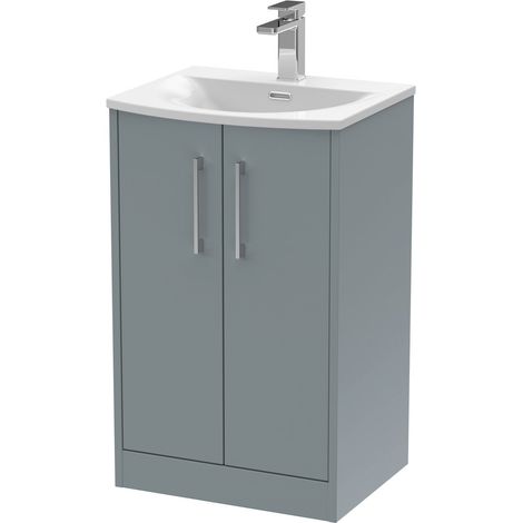 Hudson Reed Juno Matt Coastal Grey 500mm 2 Door Vanity Unit and Curved Ceramic Basin - JNU2301G (1/5)