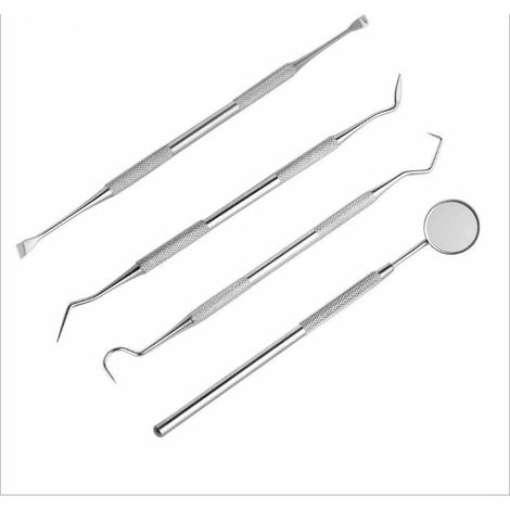 Ensemble de soins dentaires 4 détartreur en instrument dentiste sonde nettoyage plaque dentaire Acier Inoxydable (1/4)