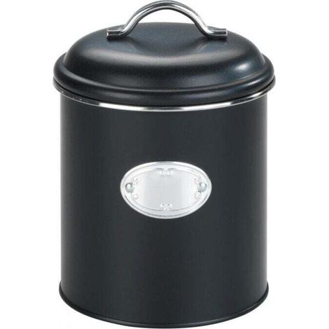 Metall-Aufbewahrungsbox mit Deckel und dekorativem Etikett, Modell Nero, zur Aufbewahrung von Kartoffeln und Zwiebeln, 1,6 l Fassungsvermögen, Metall, Ø 13 x 18 cm, schwarz