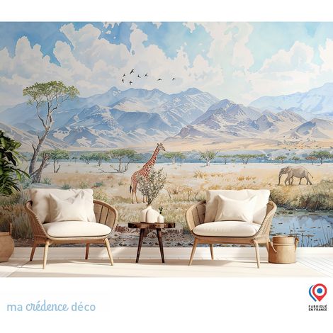 Papier peint : Savane Aquarelle - Intissé - L.400 x H.280 cm - Bleu pastel (1/5)