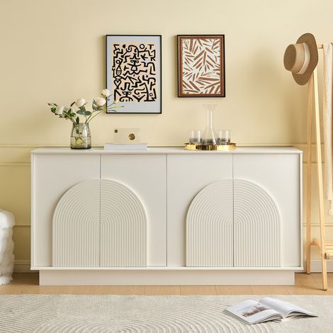 Comanlai - Buffet Enfilade Blanc 160 cm 4 Portes en Arche - Meuble de Rangement Mat Moderne pour Salon et Salle à Manger (1/5)
