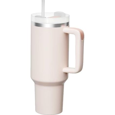 Mug de voyage isotherme en acier inoxydable de 1,2 L avec poignée et paille - Bouteille d'eau étanche sous vide - Couleur quartz rose