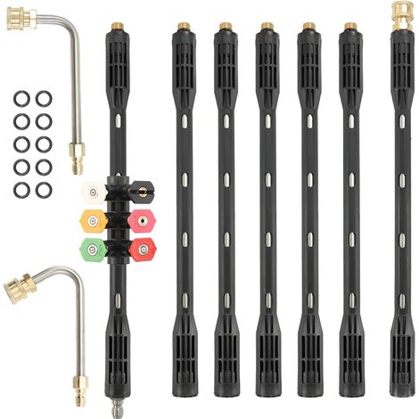 Lot de 9 Rallonge pour Nettoyeur Haute Pression, 4000PSI Outils de Nettoyage de Gouttière avec 6 Embouts de Buse, Lance d'Extension Compatible pour K2 K3 K4 K5 K6 K7 (1/5)