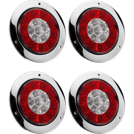Lot de 4 feux arrière LED ronds de 4 pouces pour camion/remorque, feux stop, feux de stationnement et clignotants rouges et orange (1/5)