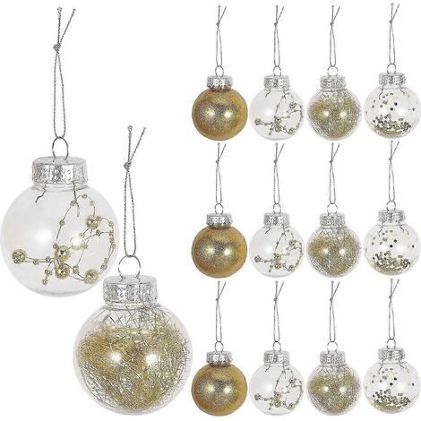 Lot de 24 boules de Noël dorées incassables en plastique, idéales pour décorer le sapin, les fêtes, les mariages et la maison. Légères et sûres pour toute la famille. (1/5)