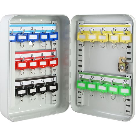 HMF Schlüsselkasten klein aus Stahl, abschließbarer Schlüsselschrank für Flur, Arbeitszimmer oder Garage, 25 Schlüsselhaken, 25 x 20 x 7,5 cm, Lichtgrau (1/4)
