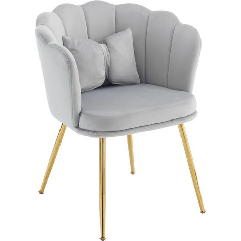 Set de 2 sillones de terciopelo gris con respaldo de pétalo y patas doradas HOMVRA (1/5)