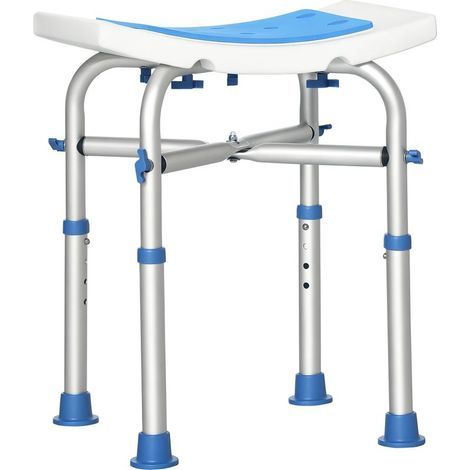 Tabouret de douche chaise de douche - assise rembourré et réglable, patins à ventouses antidérapants, en aluminium bleu