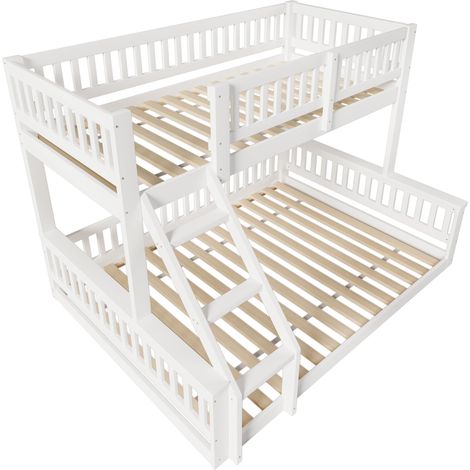 Letto a castello 90x200 cm + 140x200 cm con scala e barriere, bianco