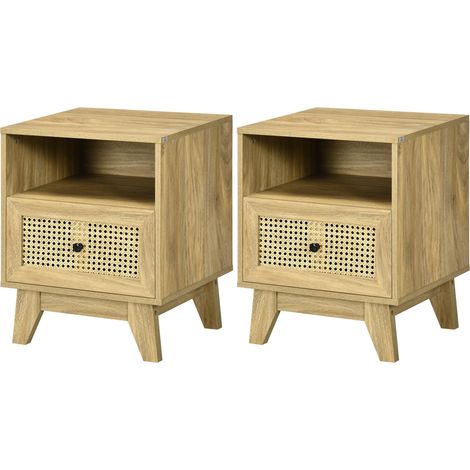 Lot de 2 tables de chevet 45 x 39 x 56.5 cm rangement tiroir et niche gain de place vintage scandinave en MDF naturel 210001680 (1/5)