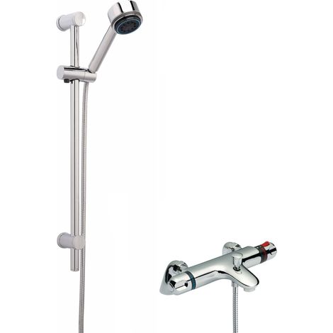 Thermostatic Bath Shower Mixer Tap & Multi Function Handset Slide Rail Kit Bundle - Chrome - Balterley