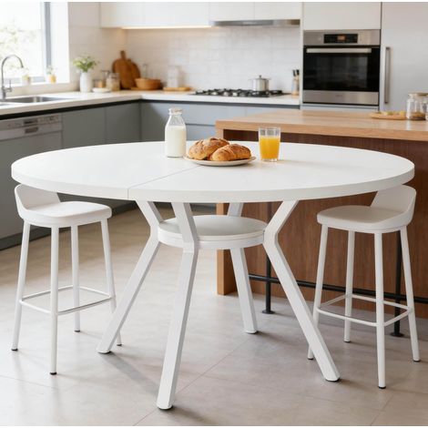 Runder Esstisch 120 cm Weiß aus Metall und Holz HAVRYA (1/5)