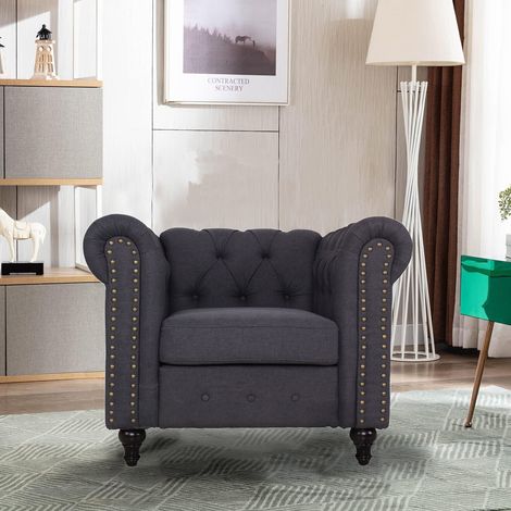 Upholstered Armchair with Nailhead Trim - Dark Grey