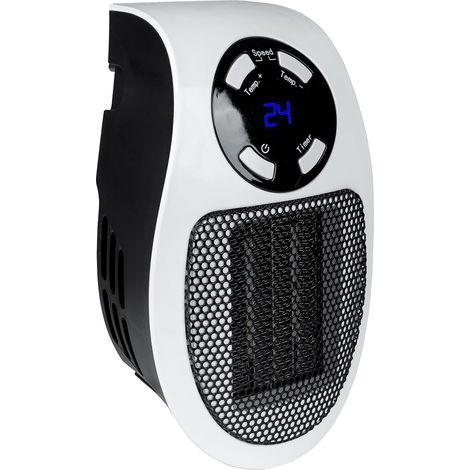 Mini radiateur d'appoint (230 V, puissance de chauffe de 500 W, débit d'air de 28,46 m³/h, élément chauffant en céramique PTC, prise secteur rotative à 90°, minuterie, affichage LED, réglable)