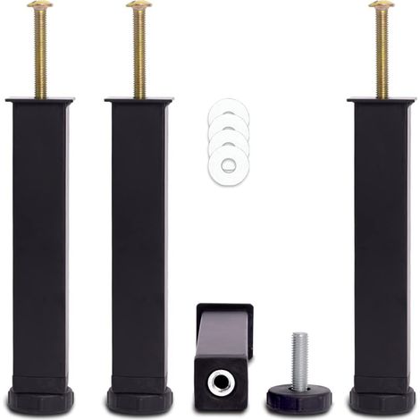 Bed Footboard, Legs for Universal Slatted Bed Base Height: 30 cm (+2 cm) Adjustable Design: Black Material: Metal Square: 3x3 cm For Frames With Bolt M8×60mm Set of 4 (1/5)