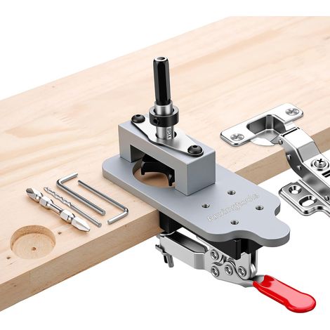 Gabarit de charnière en métal dissimulé de 35 mm avec pince rapide, localisateur de trou de perçage de précision, outil de travail du bois durable pour installation de charnière de porte d'armoire (1/5)