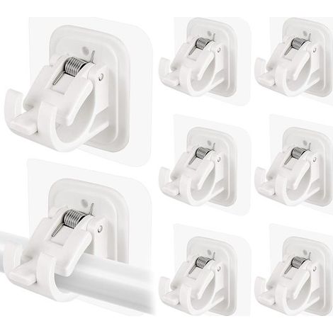 Paquete de 8 soportes blancos autoadhesivos ajustables para barras de cortina, sin necesidad de taladrar. (1/5)