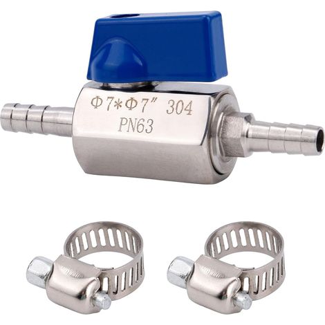 Vanne à Bille à Embout Cannelé de 1/4" de Diamètre Intérieur, Double Vanne Bille 7mm en Acier Inoxydable 304 avec Colliers Serrage Mini Vannes d'Arrêt Durable pour Conduites Gaz d'Eau (1/5)