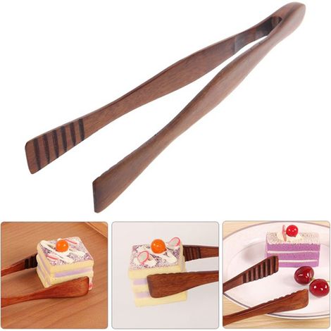 Pinces à nourriture en bois pour barbecue, steak, pain, dessert et pâtisserie - Lot d'ustensiles de cuisine pour buffet (1/5)