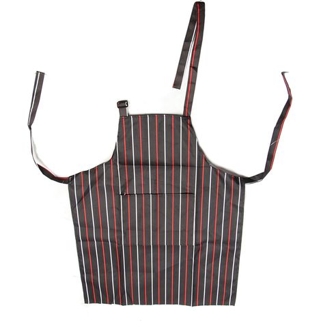 Tablier de cuisine imperméable ajustable avec poches doubles pour restaurants et boulangers, rayures rouges et blanches (1/5)