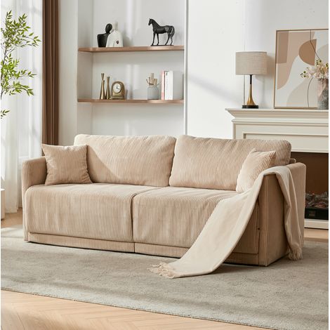Sofá cama 182 cm beige de pana, convertible con estructura metálica (1/5)