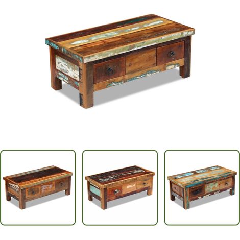 Meuble en bois recyclé - Table basse à tiroirs Bois de récupération 90x45x35 cm (1/5)
