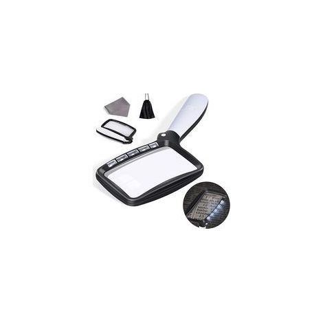 Lente d'ingrandimento rettangolare BRAVIX con 5 luci LED, lente d'ingrandimento 3X di grande formato con LED dimmerabili per anziani, giornali, libri e caratteri piccoli