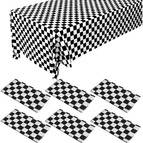 Set mit 6 rechteckigen Einweg-Tischdecken aus Kunststoff mit schwarz-weißem Karomuster, 274 x 137 cm, wasserdicht, für Partys, Geburtstage, Picknicks (1/5)