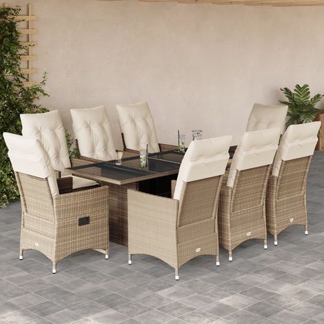 Set comedor de jardín 9 pzas con cojines ratán sintético beige vidaXL (1/5)