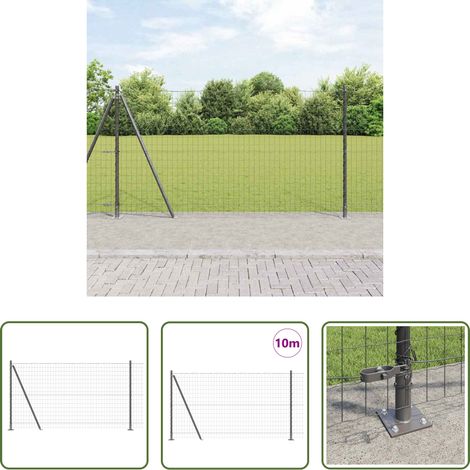 vidaXL Clôture en acier -  Clôture avec poteau Gris 1,2 x 10 m Acier et PVC (1/5)