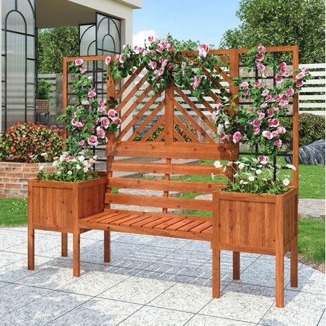 Jardinera con celosía y banco 170x42x145 cm marrón en madera maciza de abeto para exterior (1/5)
