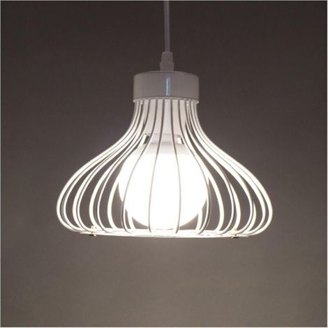 Rétro Metal Suspension Blanc Cage Industriel Vintage Suspensions Luminaire Métal Retro Antique Suspensions Luminaire Cage Edison Culot E27 Plafonnier Luminaire