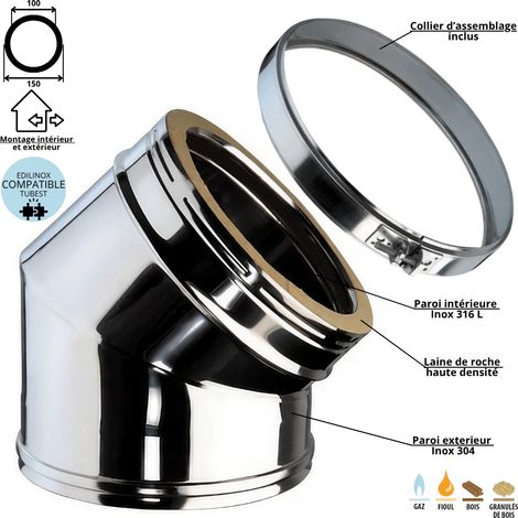 Coude 45 degrés conduit double paroi isolé Edilinox - Diamètre 100 mm