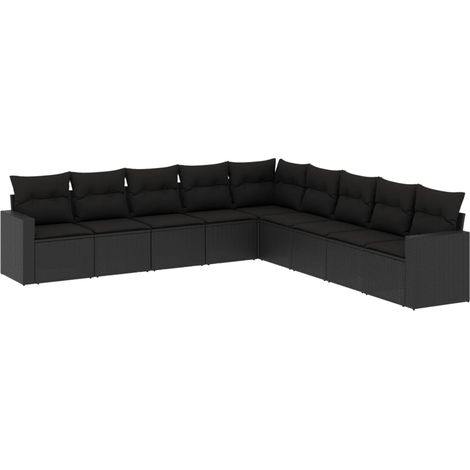Salon de jardin 9 pcs avec coussins noir résine tressée vidaXL (1/3)