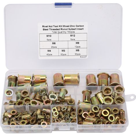 160 pièces d'écrous à riveter femelles plats en acier au carbone (1/5)