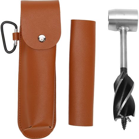 Tarière bushcraft en acier carbone haute dureté, usage multiple, avec étui en cuir PU, pour camping et aventure en extérieur (1/5)