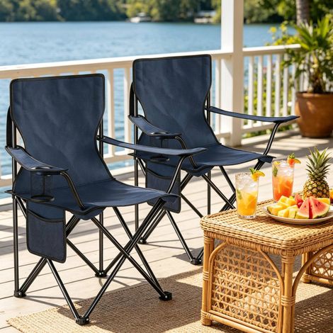 Sillas plegables de camping con portavasos, lote de 2, 47 x 76 x 80,5 cm, azul marino DESVIAE (1/5)