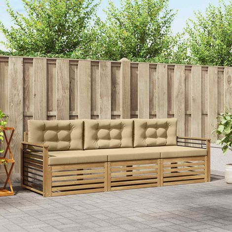 vidaXL Set di divani da esterno 3 pz 3-Posti Bianco e Beige Poliestere (1/5)